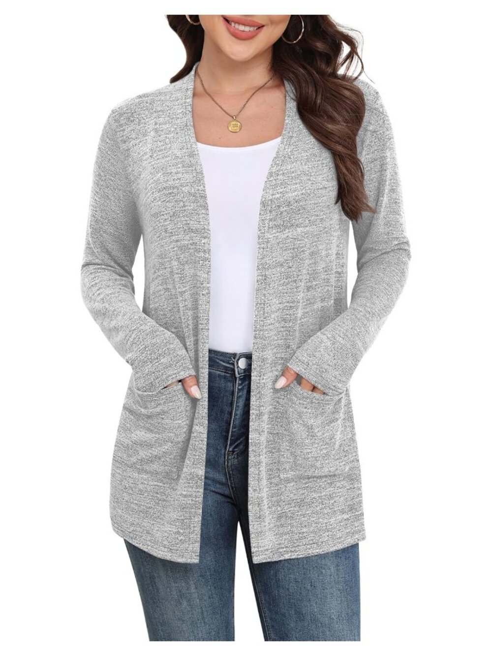 Women's Lightweight Open Front Cardigan Sweater with Pockets Long Sleeve